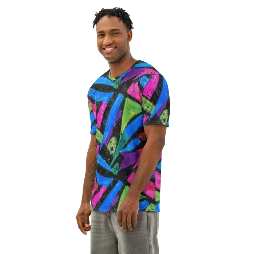 Neon Brushwork on a Men's Cotton Crew Neck T-Shirt