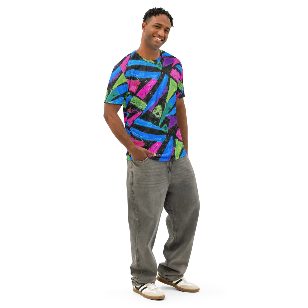 Neon Brushwork on Men's Cotton Crew Neck T-Shirt — Right Front