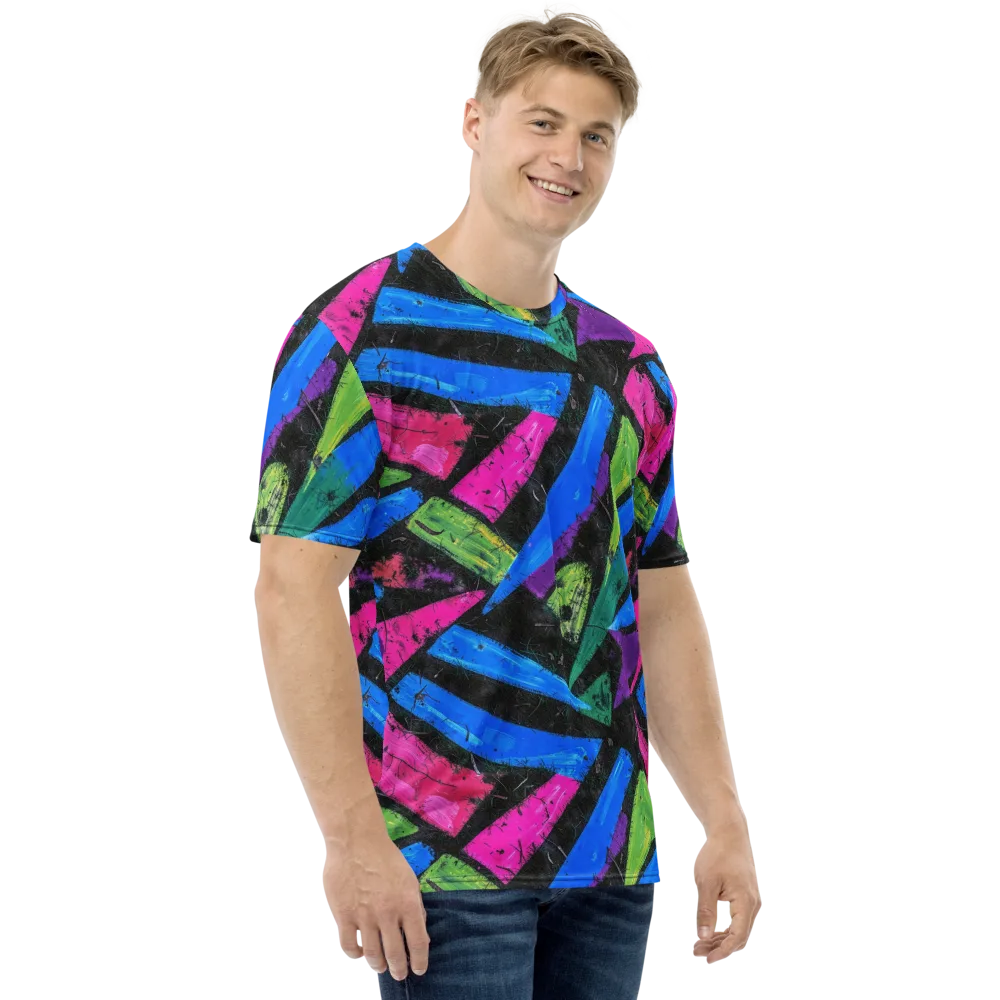 Neon Brushwork on Men's Crew Neck T-Shirt — Right