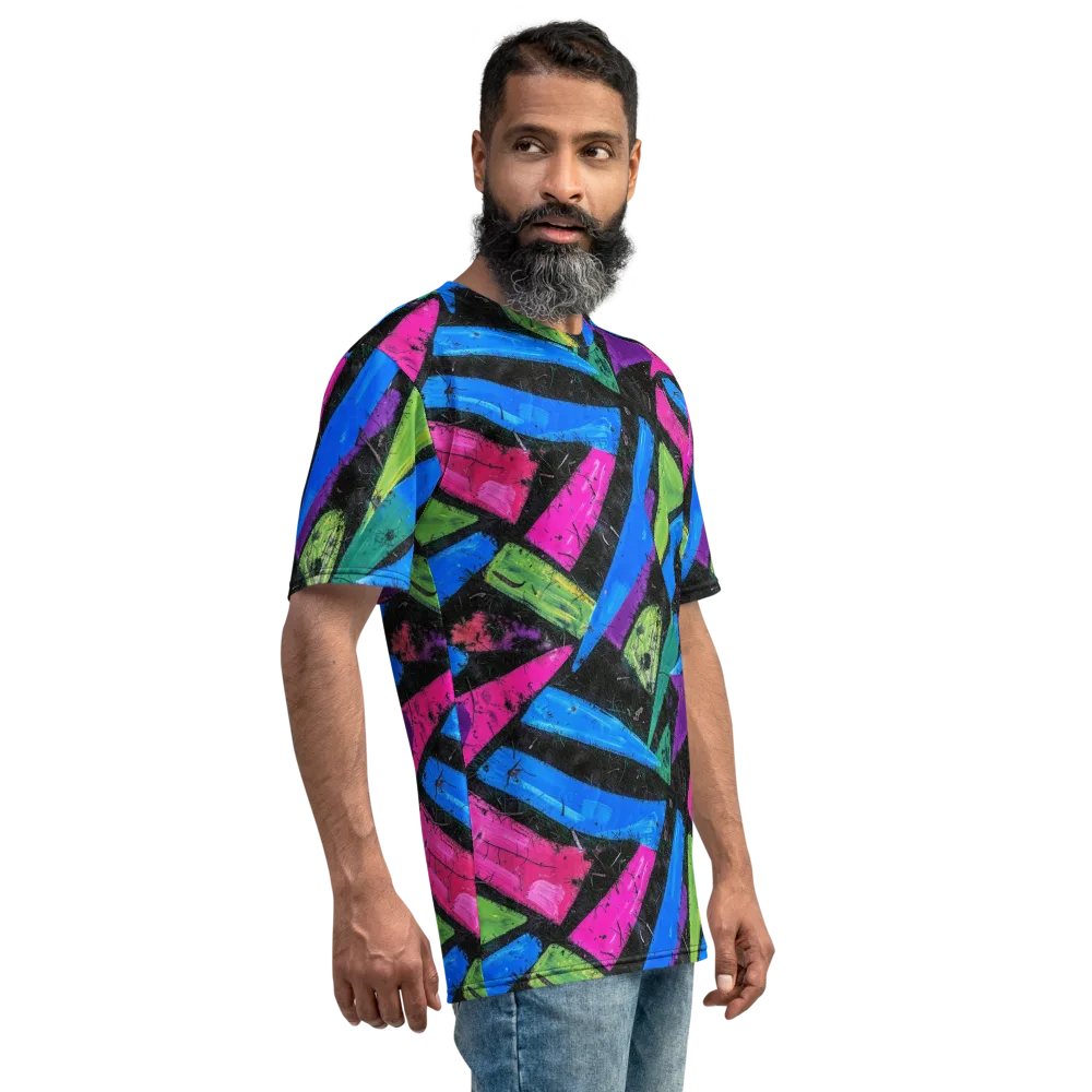 Neon Brushwork on Men's Crew Neck T-Shirt — Right