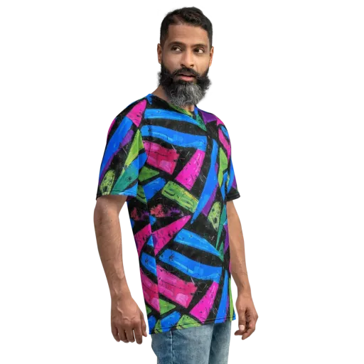 Neon Brushwork on a Men's Crew Neck T-Shirt