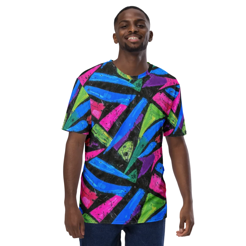 Neon Brushwork on Men's Crew Neck T-Shirt — Front