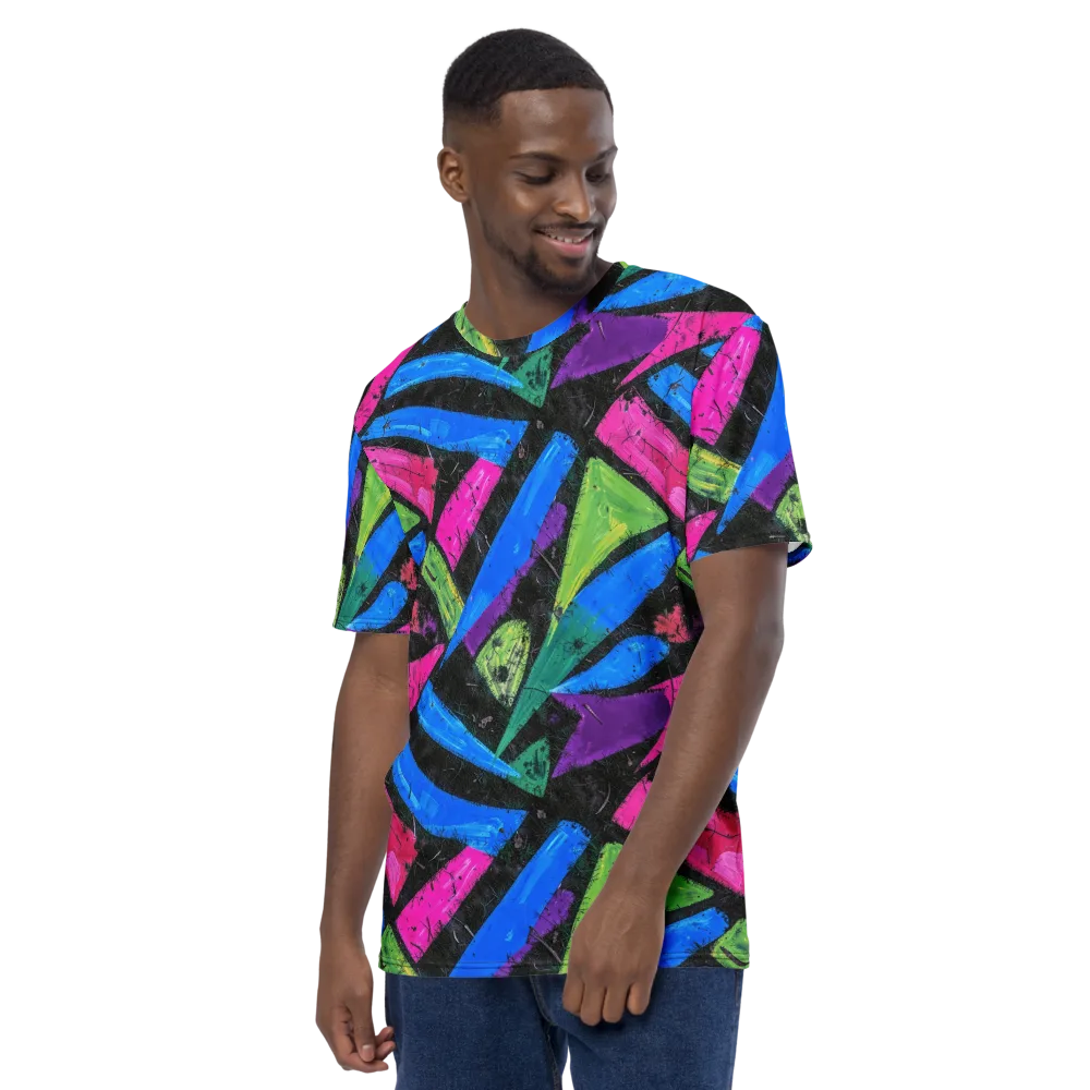 Neon Brushwork on Men's Crew Neck T-Shirt — Left
