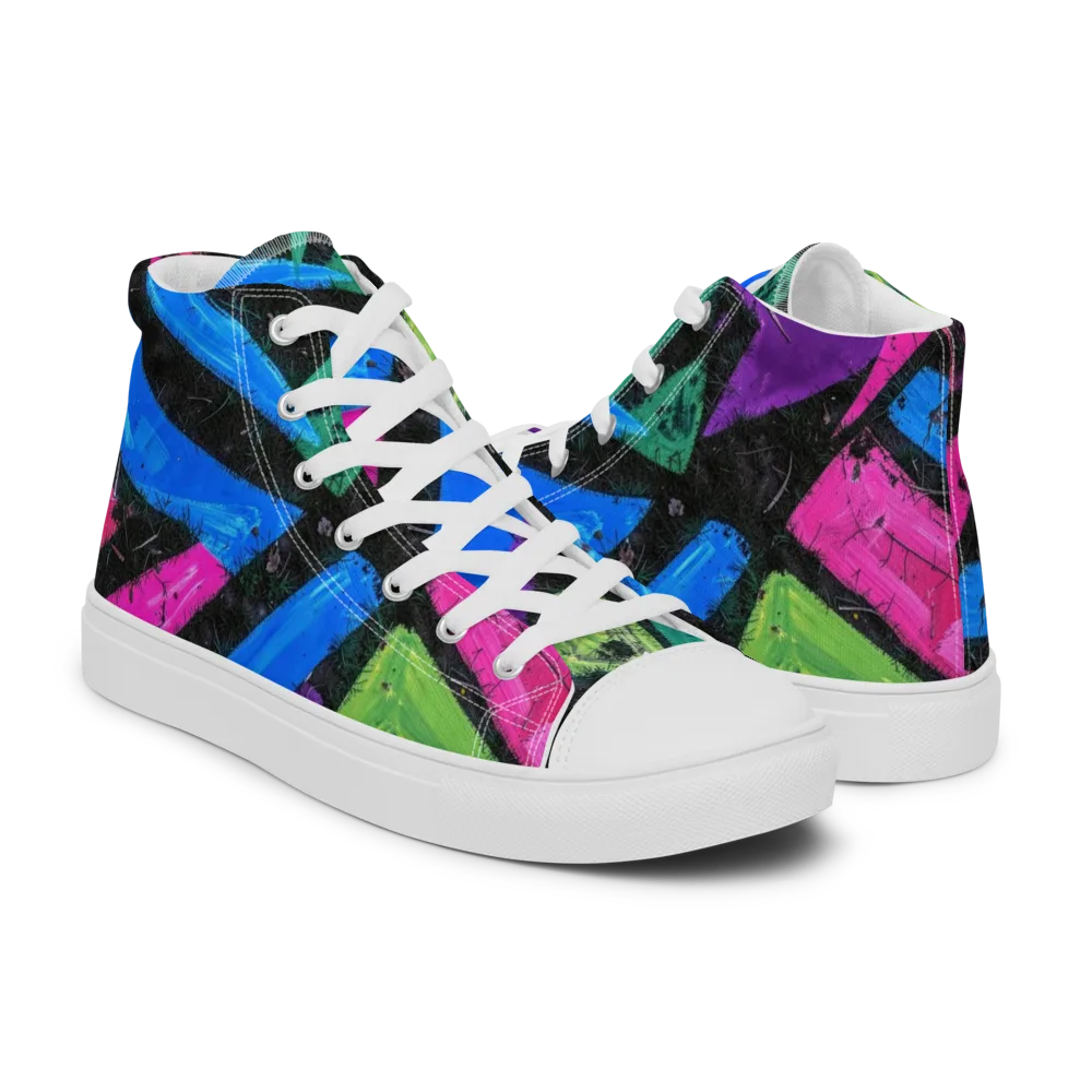 Neon Brushwork on Men's High Top Canvas Shoes — Right