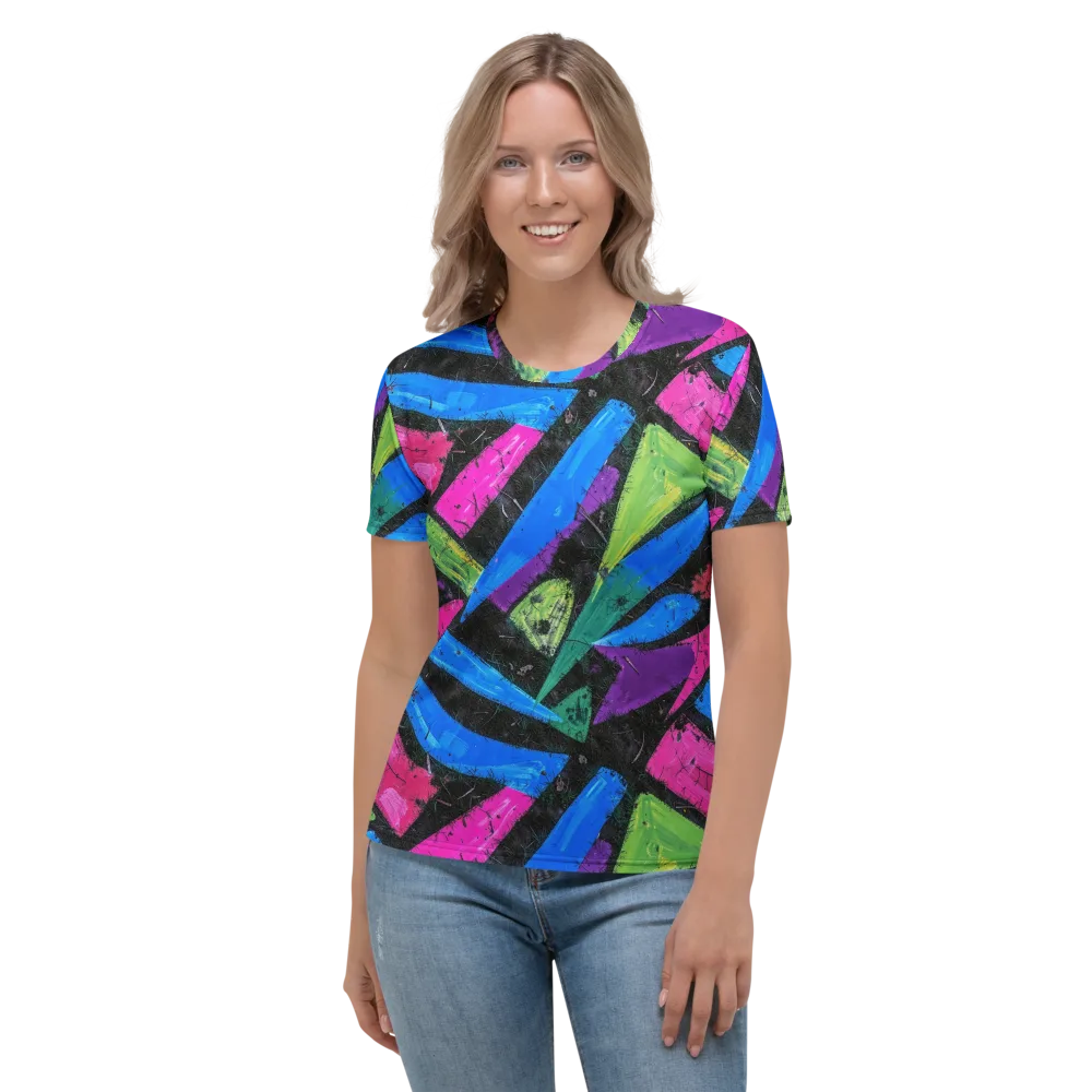 Neon Brushwork on Women's Crew Neck T-Shirt — Front