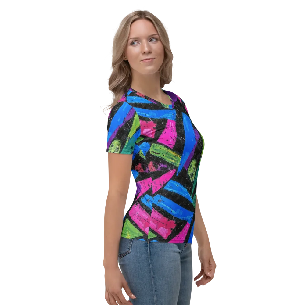 Neon Brushwork on Women's Crew Neck T-Shirt — Right