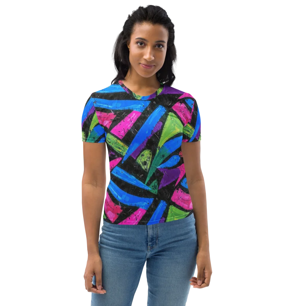 Neon Brushwork on Women's Crew Neck T-Shirt — Front