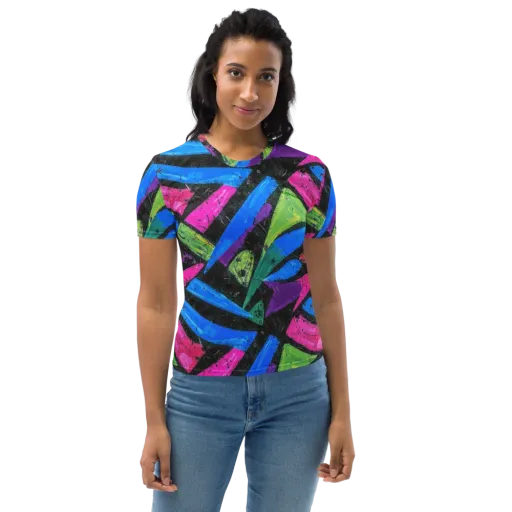 Neon Brushwork on a Women's Crew Neck T-Shirt