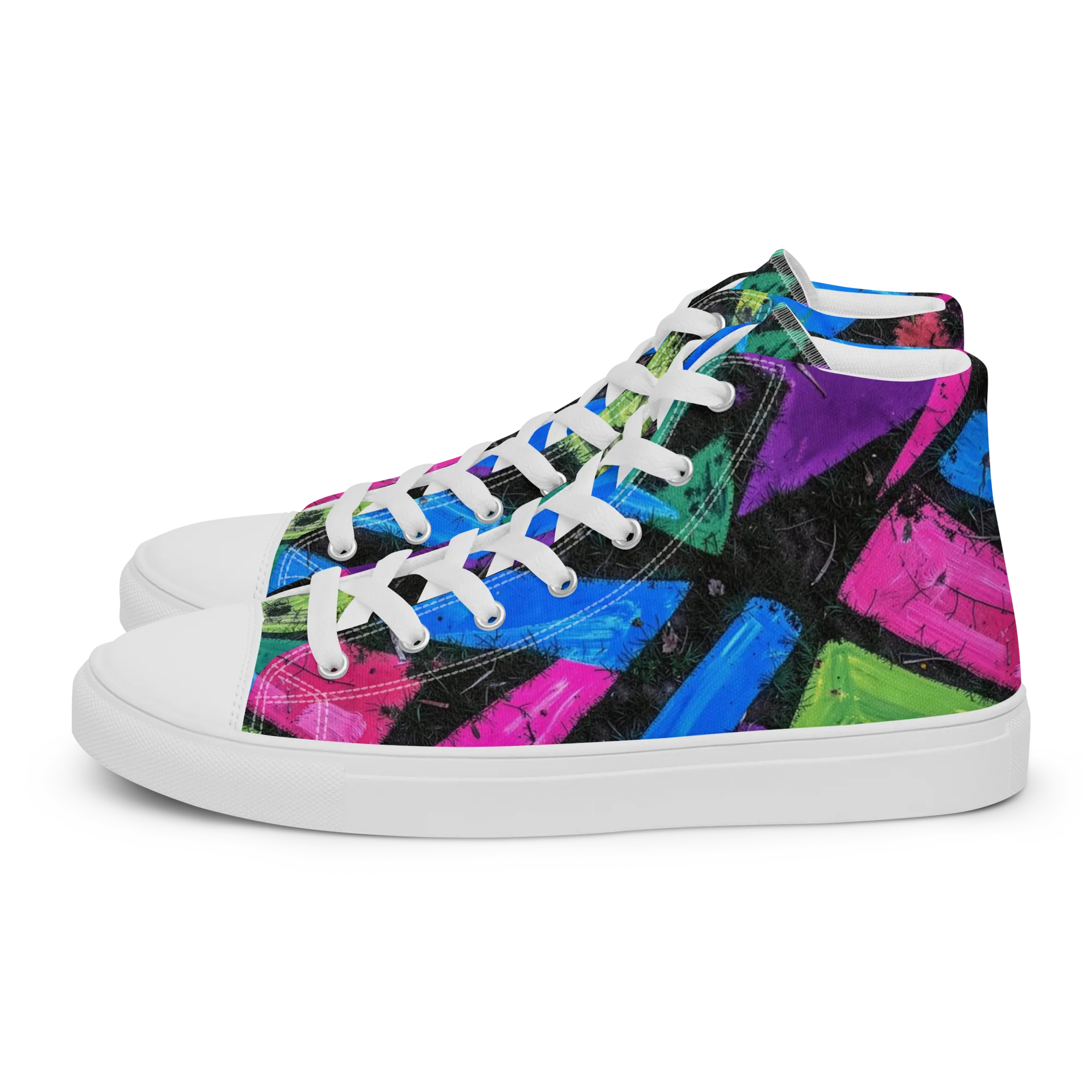Neon Brushwork on Women's High Top Canvas Shoes — Left
