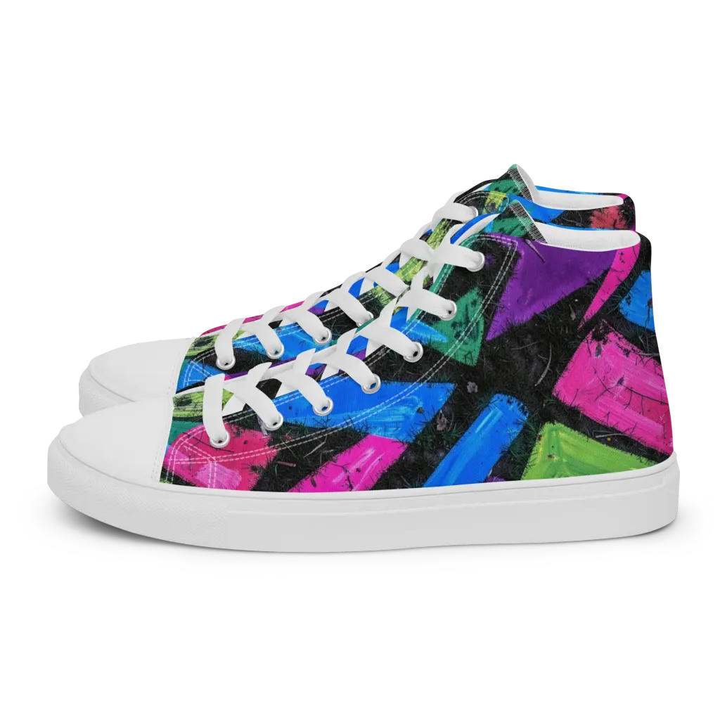 Neon Brushwork on Women's High Top Canvas Shoes — Left