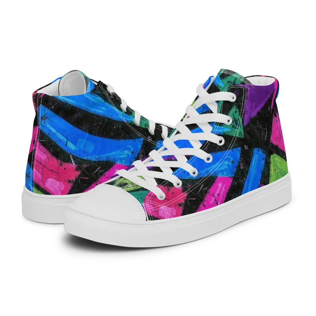Neon Brushwork on Women's High Top Canvas Shoes — Left