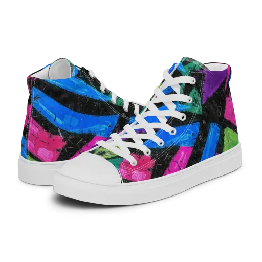 Neon Brushwork on a Women's High Top Canvas Shoes