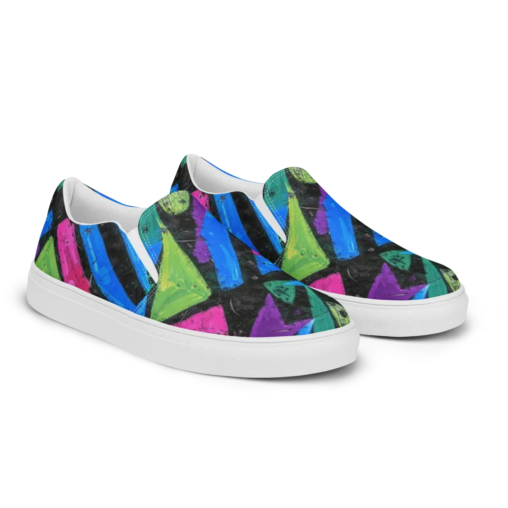 Neon Brushwork on Men's Slip-On Canvas Shoes — Right Front