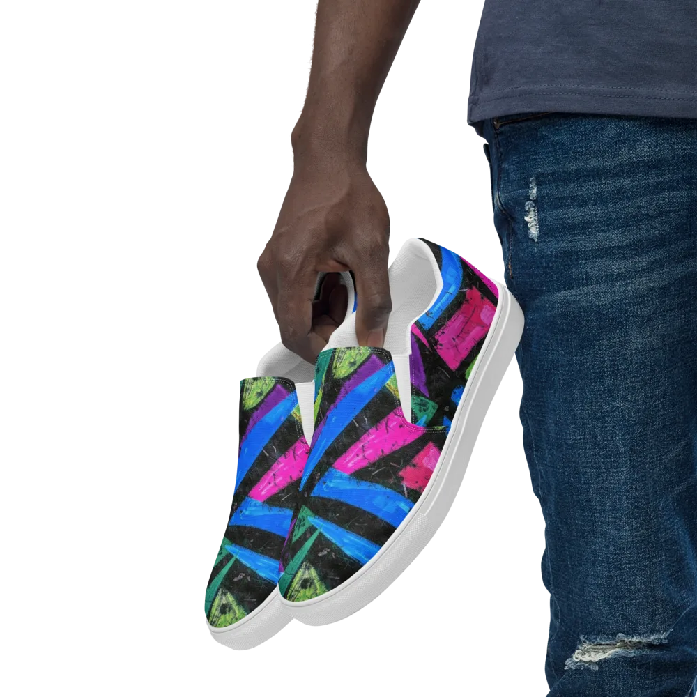 Neon Brushwork on Men's Slip-On Canvas Shoes — Left Front