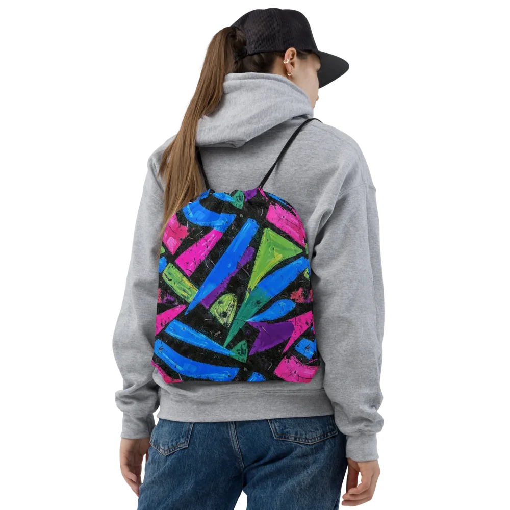 Neon Brushwork on Drawstring Bag — Front