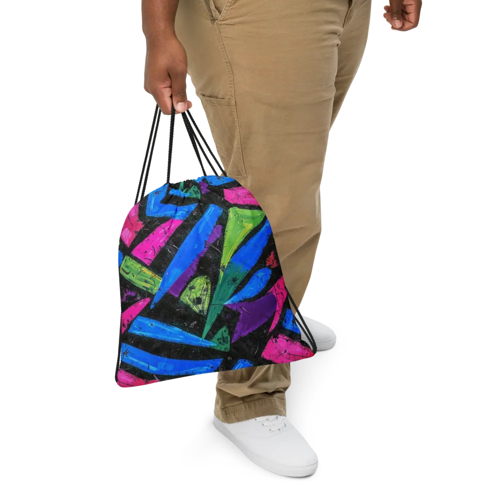 Neon Brushwork on Drawstring Bag — Front