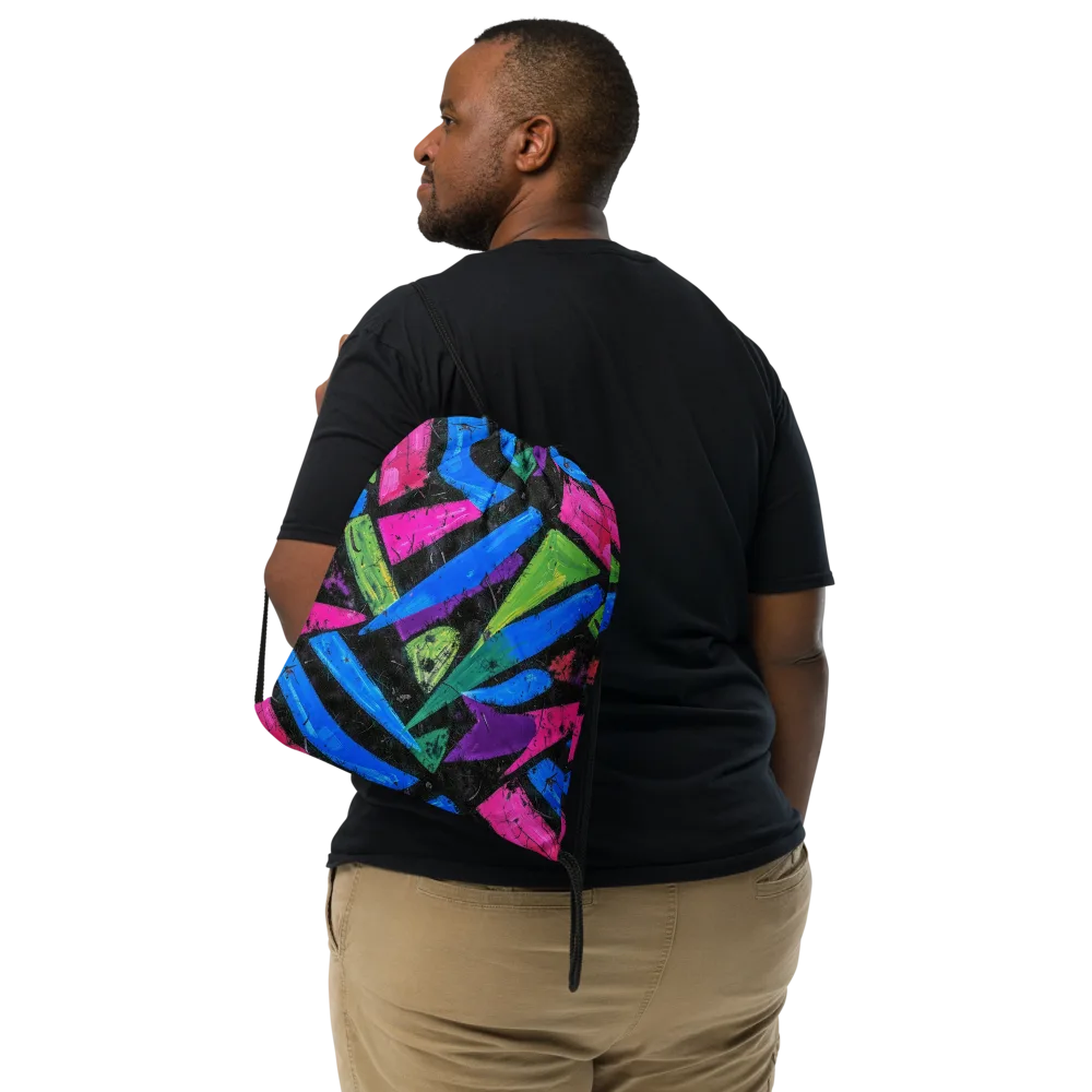 Neon Brushwork on Drawstring Bag — Front