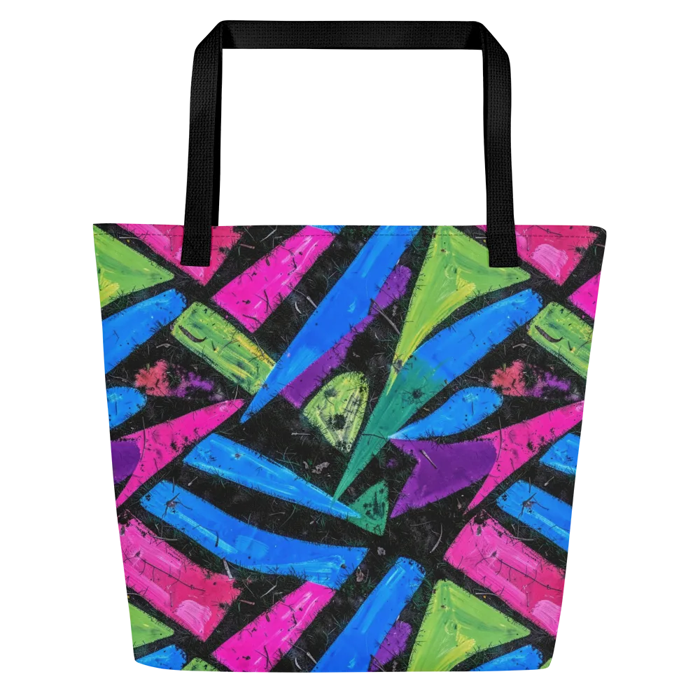 Neon Brushwork on Large Tote Bag W/ Pocket — Front