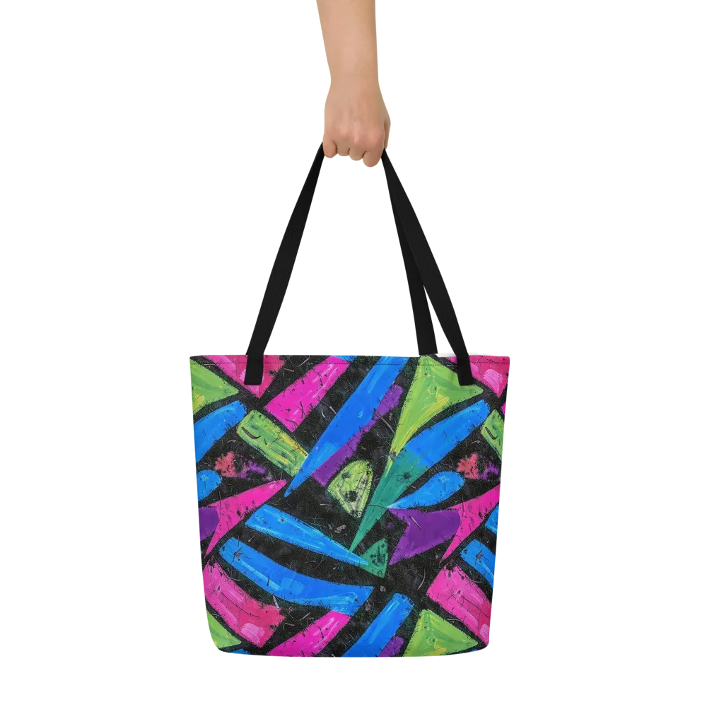Neon Brushwork on Large Tote Bag W/ Pocket — Front