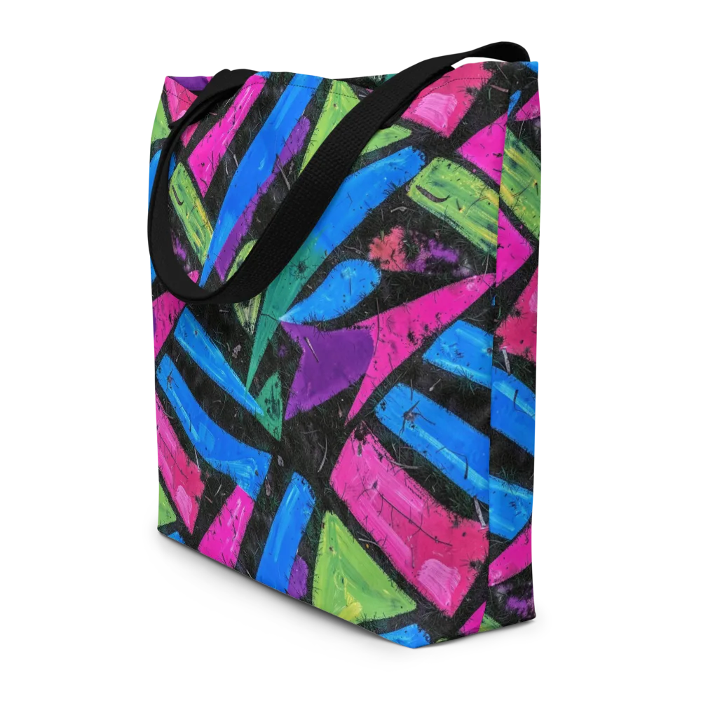 Neon Brushwork on Large Tote Bag W/ Pocket — Front