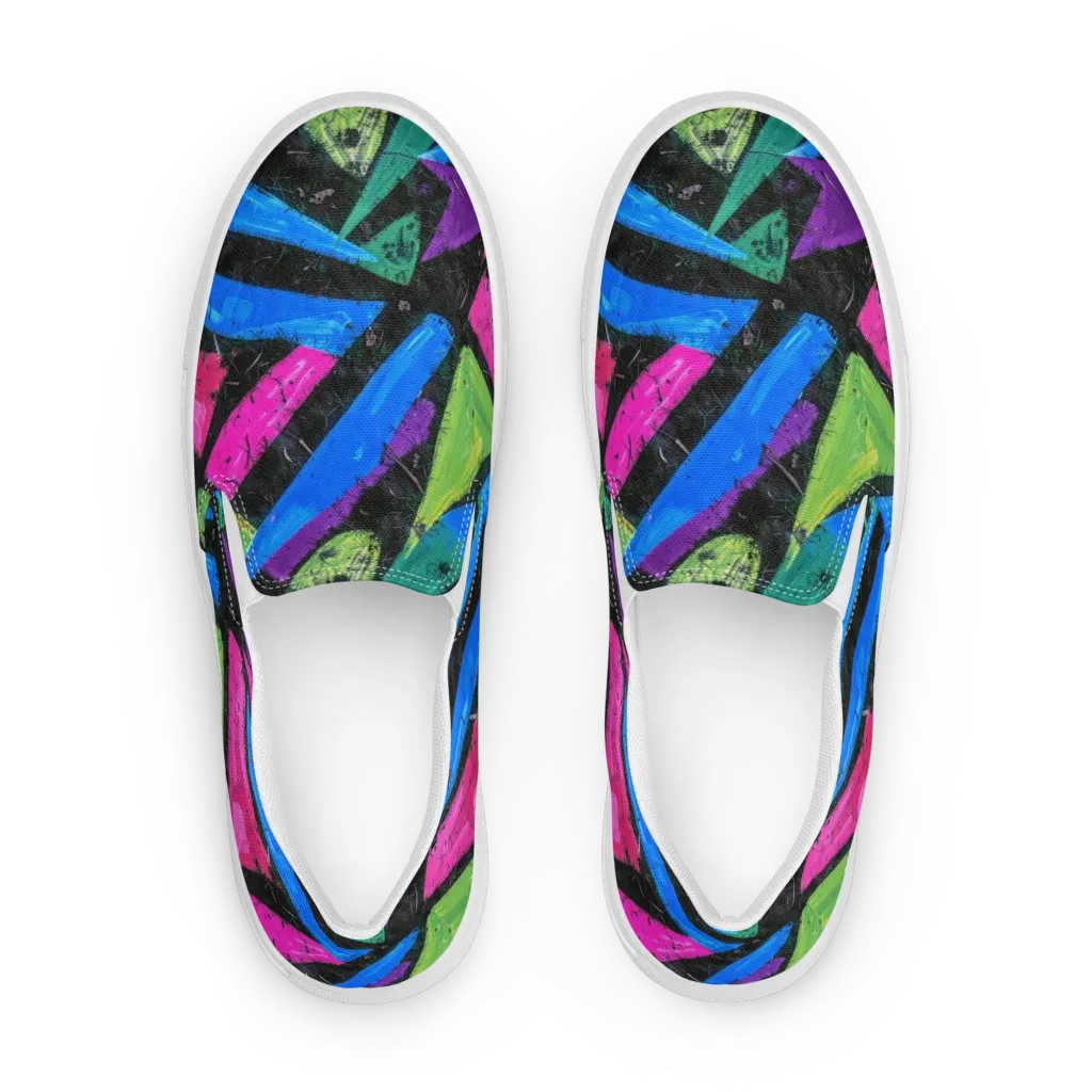 Neon Brushwork on Women's Slip-On Canvas Shoes — Front