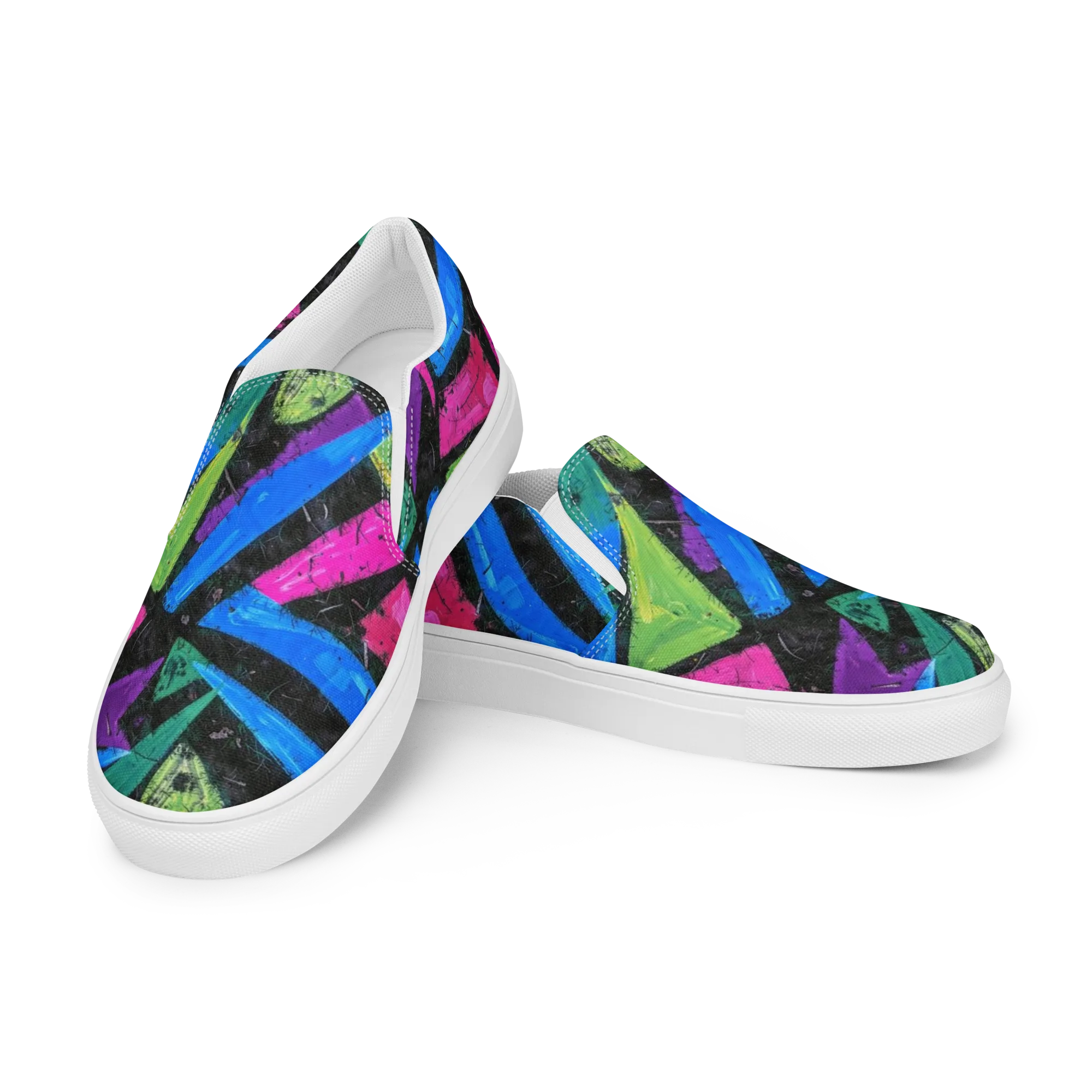 Neon Brushwork on Women's Slip-On Canvas Shoes — Left Front