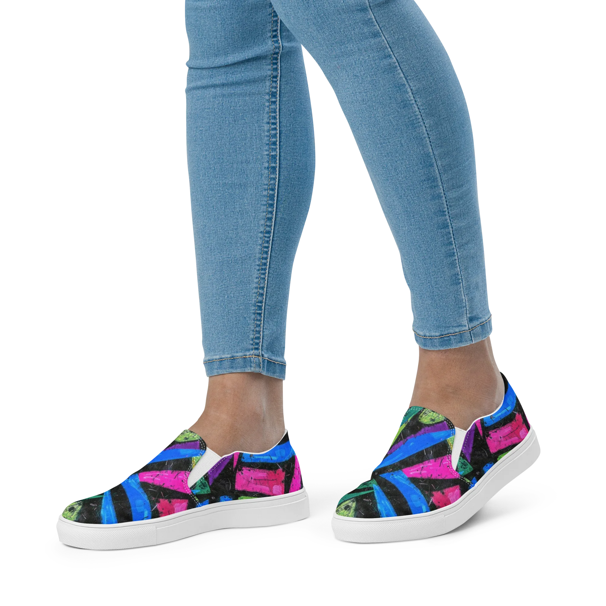 Neon Brushwork on Women's Slip-On Canvas Shoes — Front