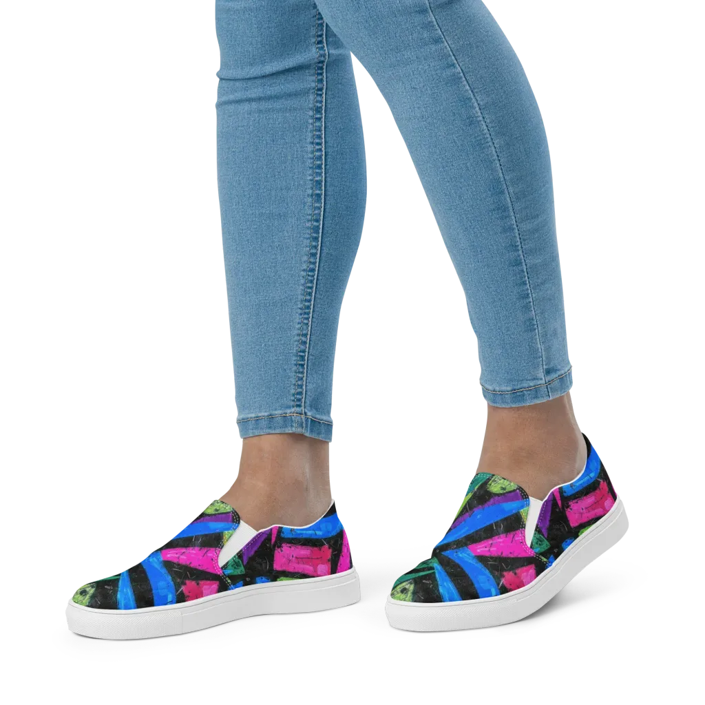 Neon Brushwork on Women's Slip-On Canvas Shoes — Front