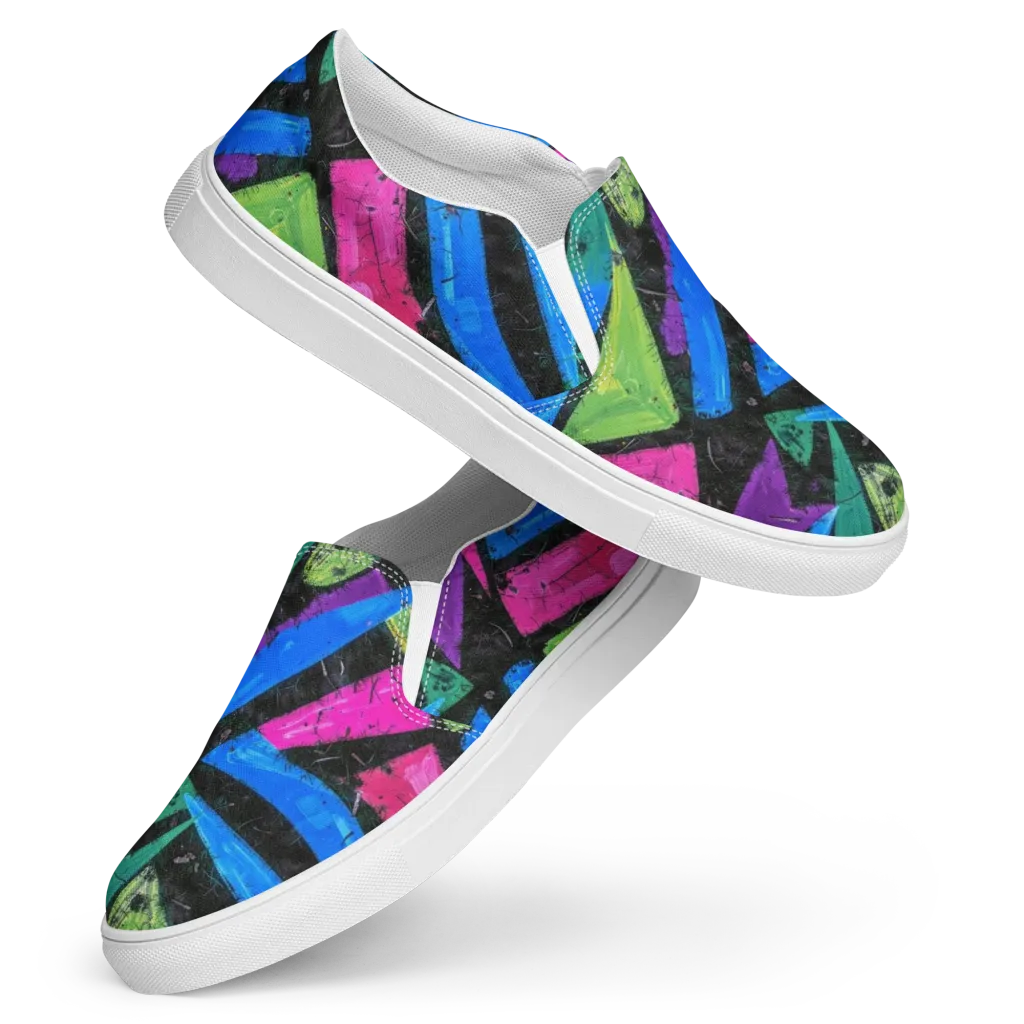 Neon Brushwork on Women's Slip-On Canvas Shoes — Front