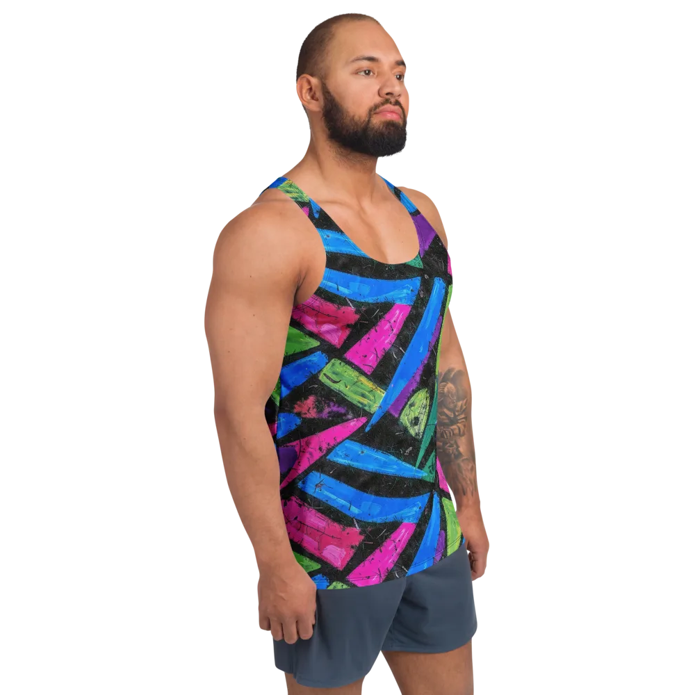 Neon Brushwork on Men's Tank Top — Right Front