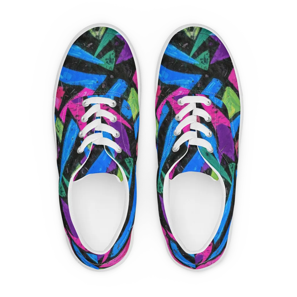 Neon Brushwork on Men's Lace-Up Canvas Shoes — Front