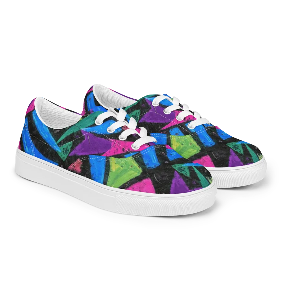 Neon Brushwork on Men's Lace-Up Canvas Shoes — Right Front