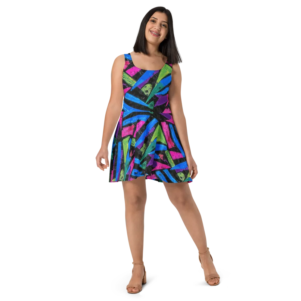Neon Brushwork on Skater Dress — Front