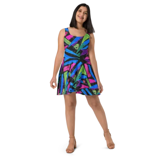 Neon Brushwork on a Skater Dress