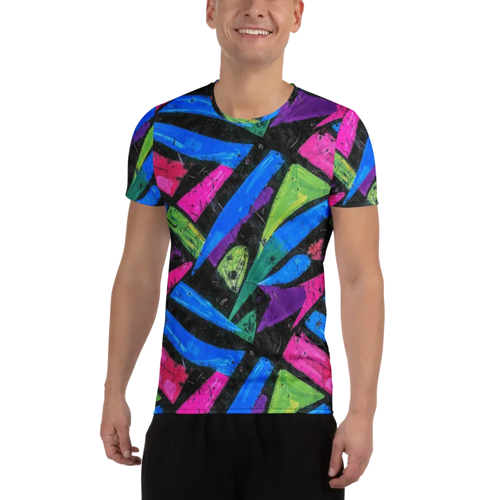 Neon Brushwork on Men's Athletic T-Shirt — Front
