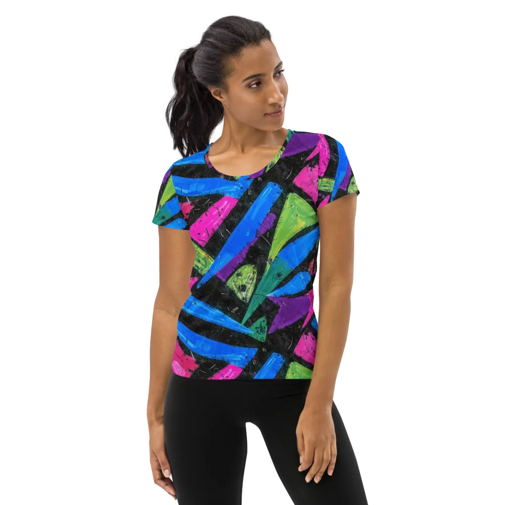 Neon Brushwork on Women's Athletic T-Shirt — Front