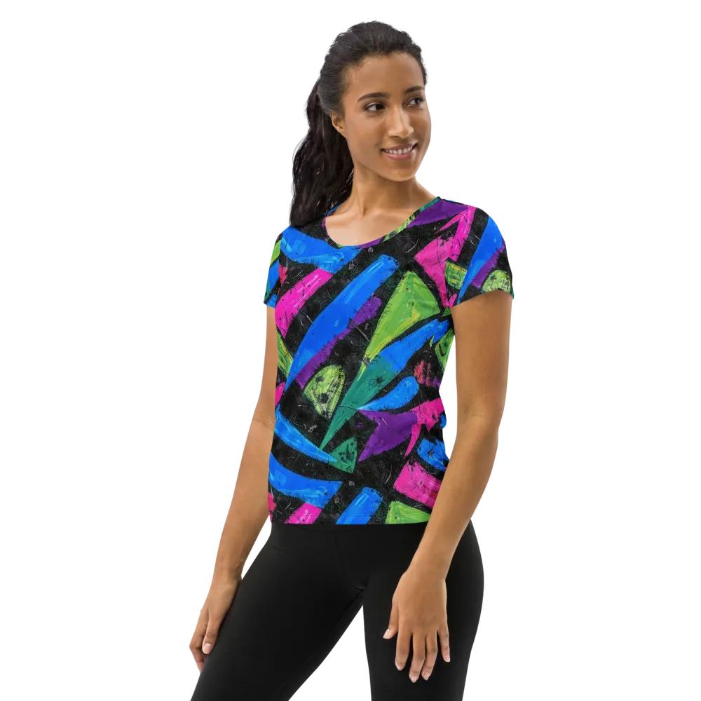 Neon Brushwork on Women's Athletic T-Shirt — Left