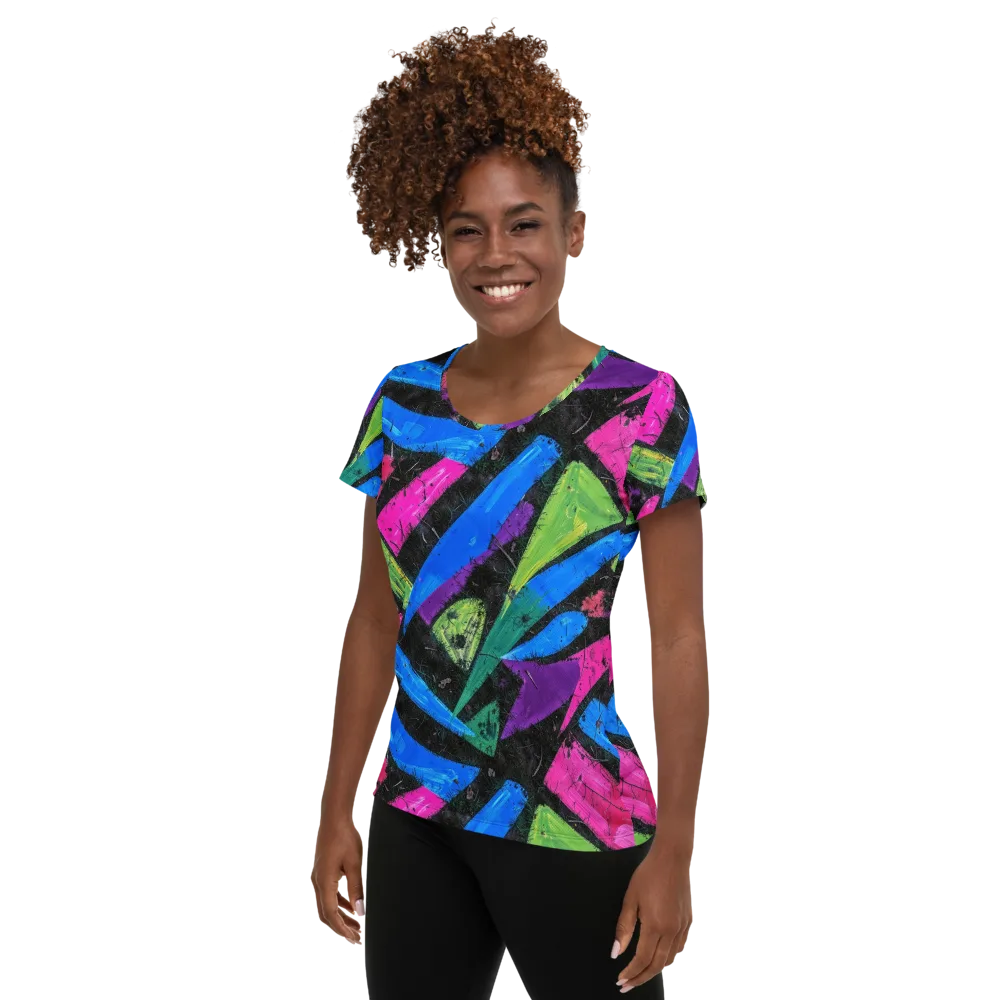 Neon Brushwork on Women's Athletic T-Shirt — Left