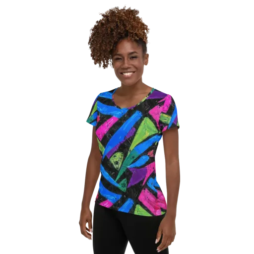 Neon Brushwork on a Women's Athletic T-Shirt