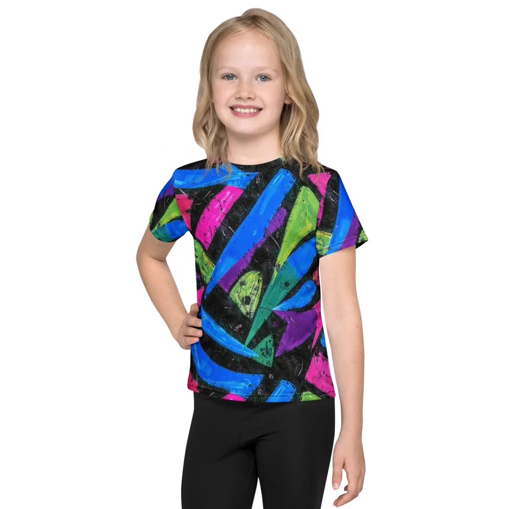 Neon Brushwork on Kids Crew Neck T-Shirt — Front