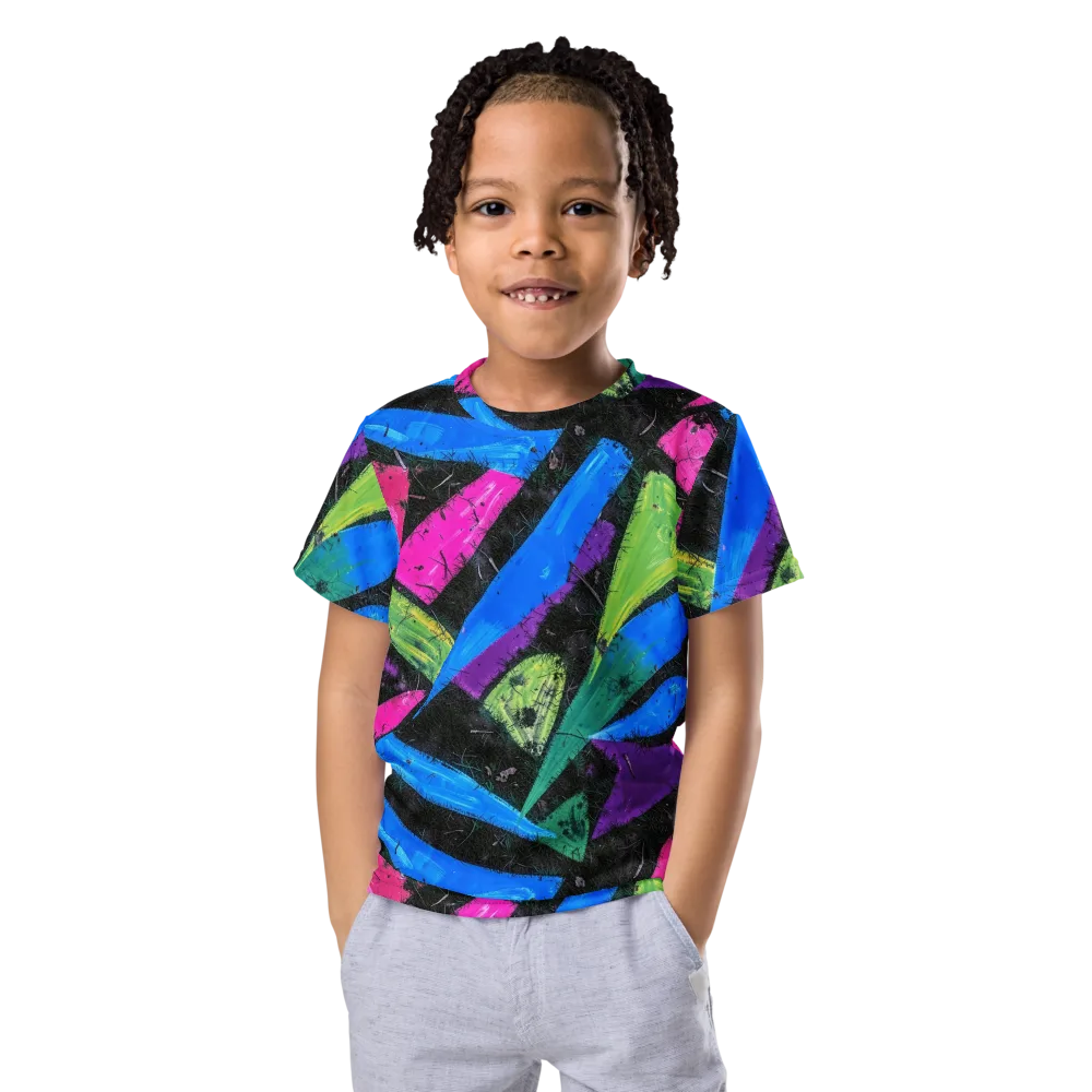 Neon Brushwork on Kids Crew Neck T-Shirt — Front