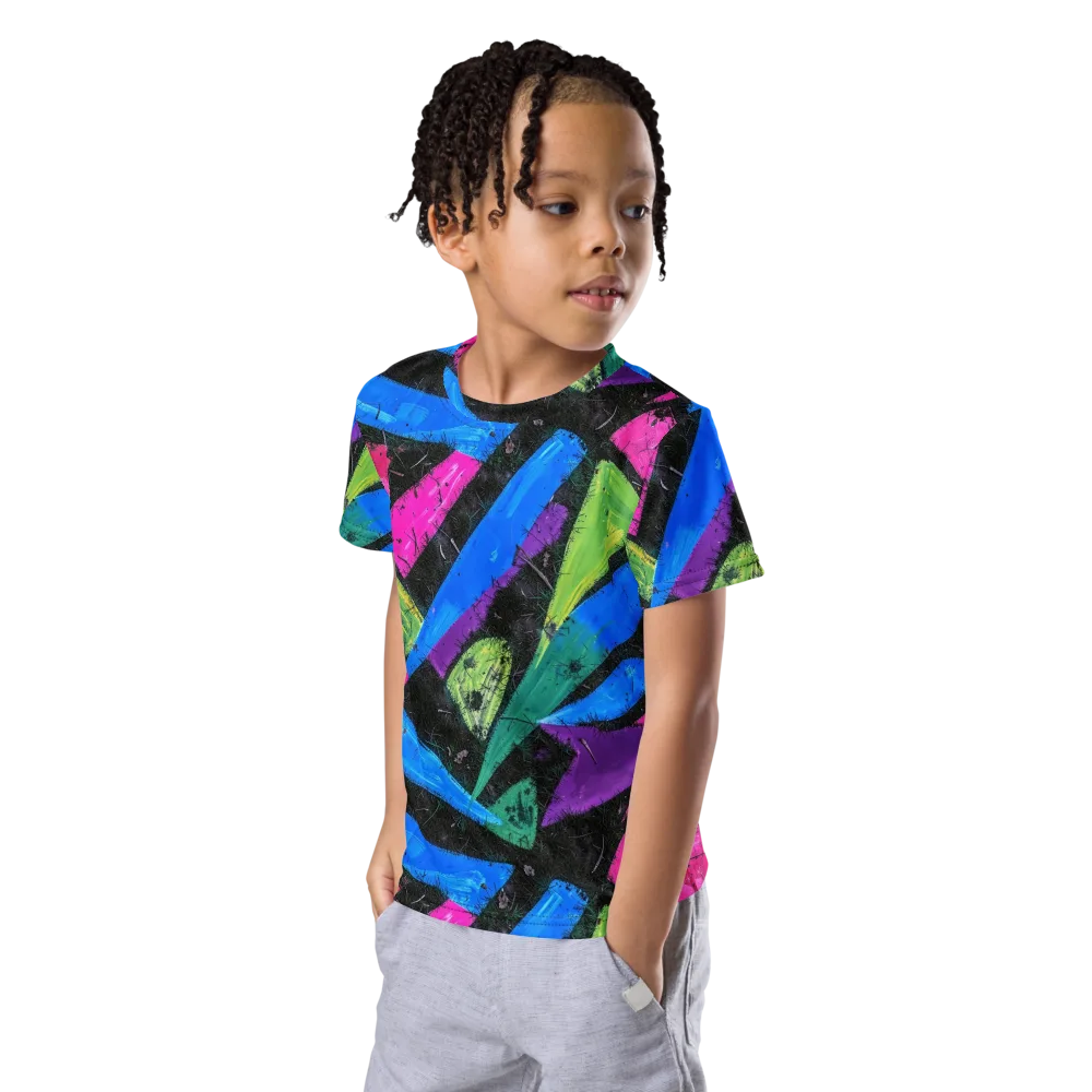 Neon Brushwork on Kids Crew Neck T-Shirt — Left Front