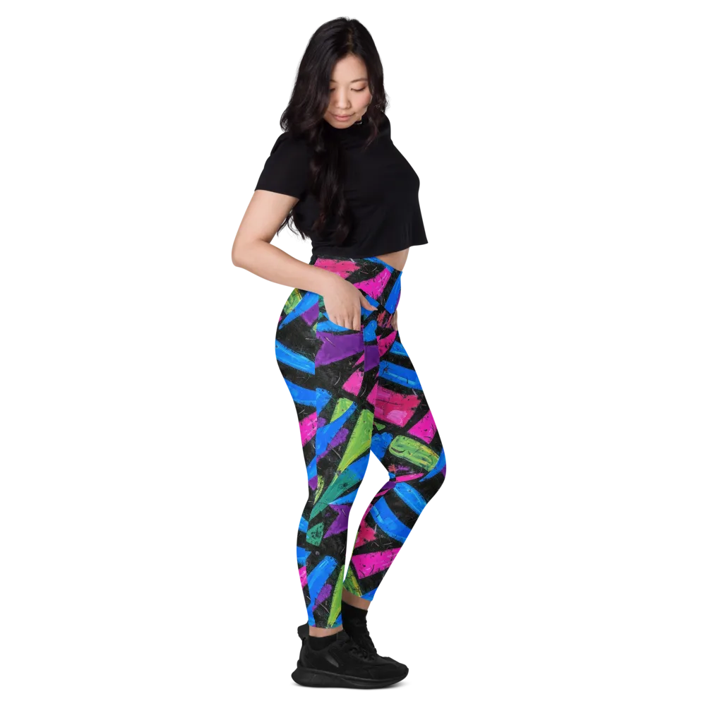 Neon Brushwork on Leggings with Pockets — Right