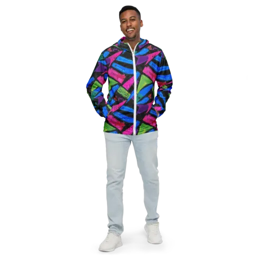 Neon Brushwork on a Men's Windbreaker