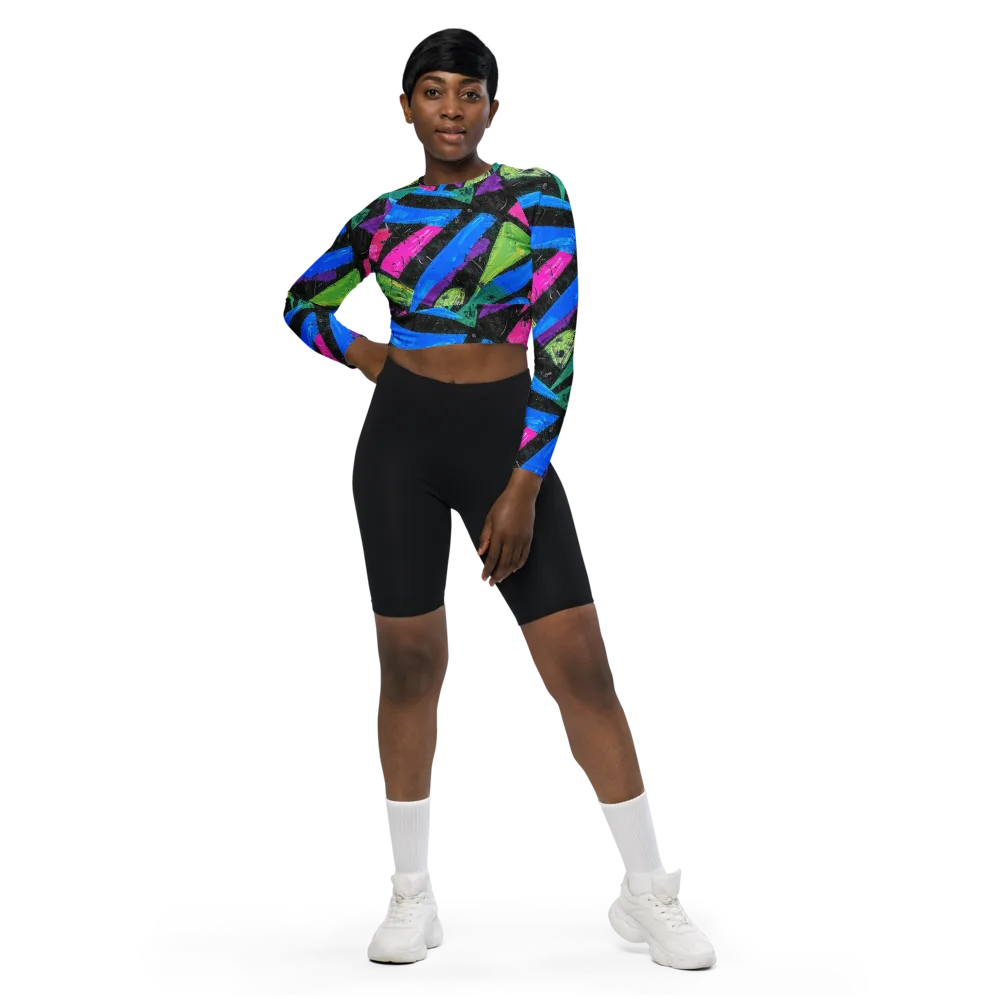 Neon Brushwork on Long Sleeve Crop Top — Front