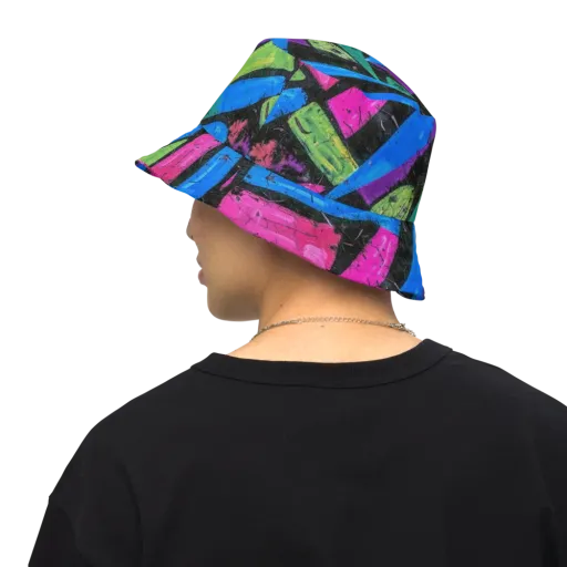 Neon Brushwork on a Reversible Bucket Hat