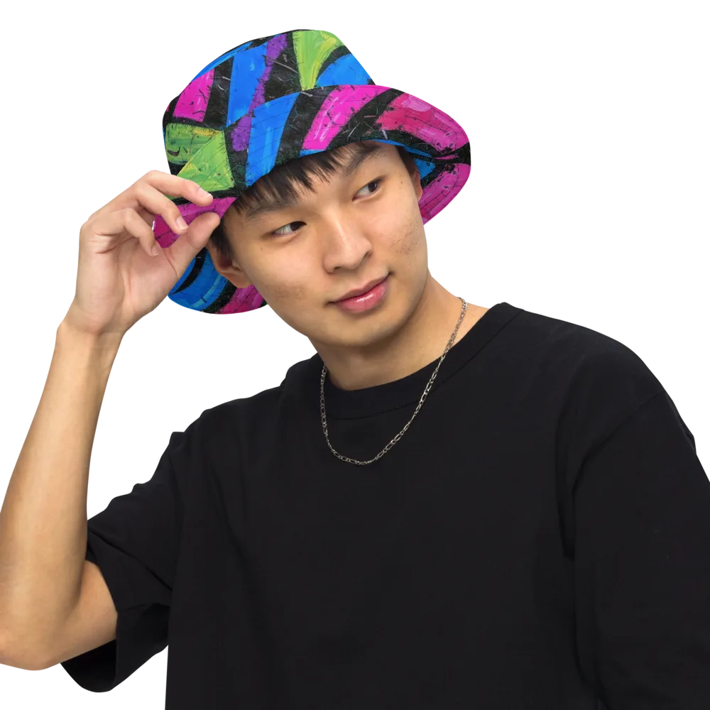 Neon Brushwork on Reversible Bucket Hat — Front Inside