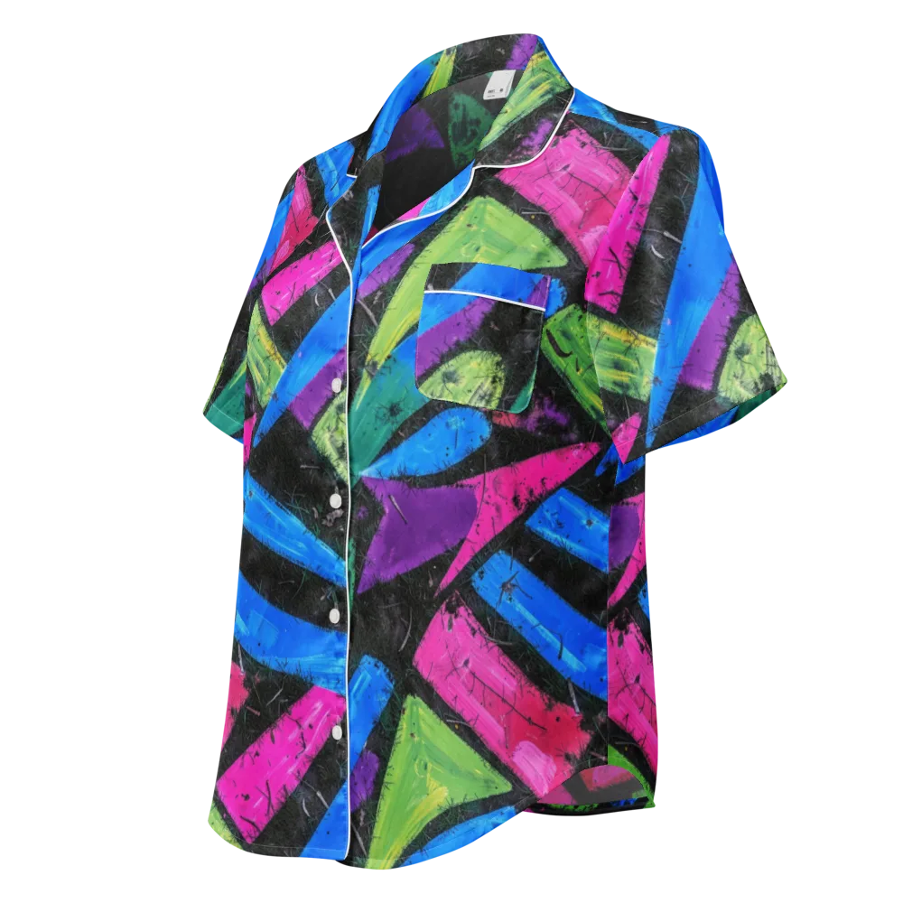 Neon Brushwork on Women's Short Sleeve Pajama Top — Left Front
