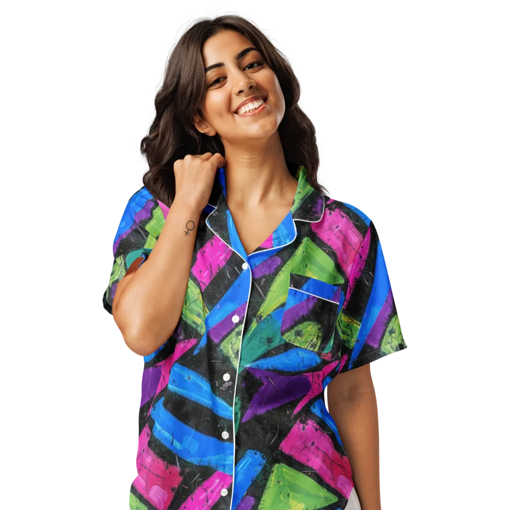 Neon Brushwork on Women's Short Sleeve Pajama Top — Front