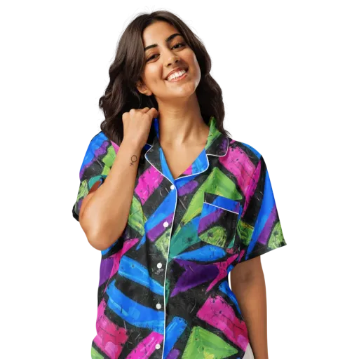 Neon Brushwork on a Women's Short Sleeve Pajama Top